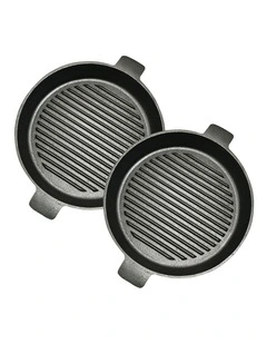 SOGA 2X 25cm Cast Iron Ribbed Frying Pan with Handle
