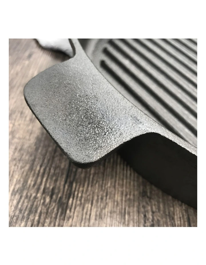 SOGA 2X 25cm Cast Iron Ribbed Frying Pan with Handle image 4