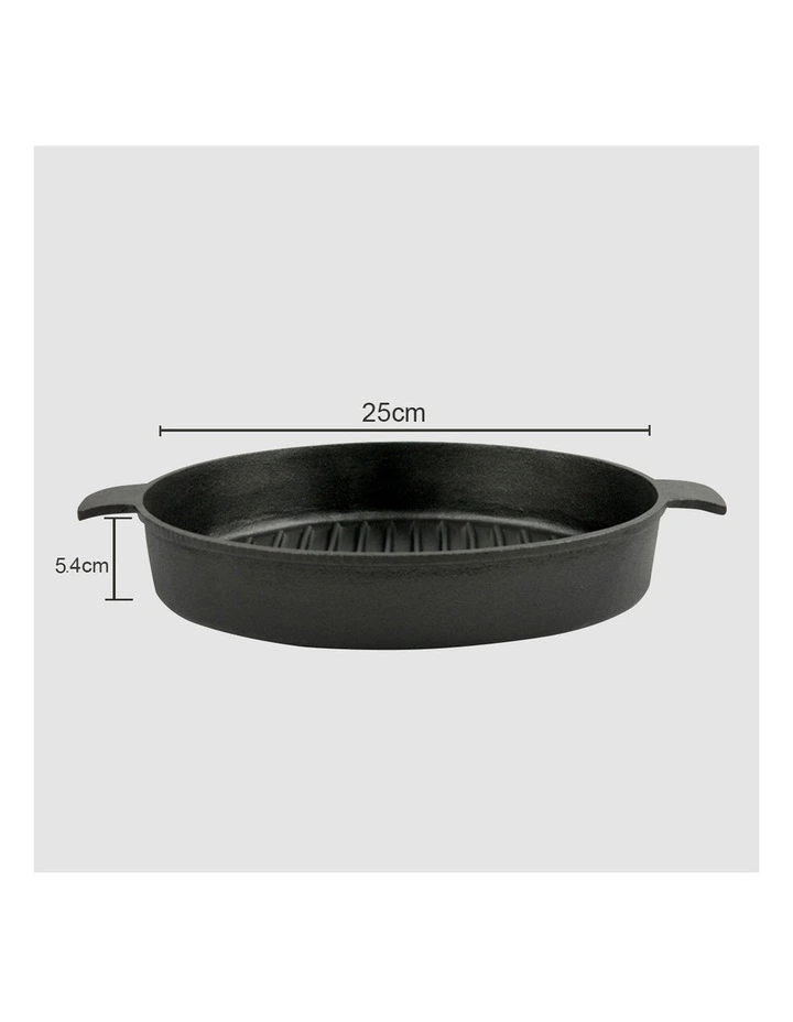 SOGA 2X 25cm Cast Iron Ribbed Frying Pan with Handle image 5