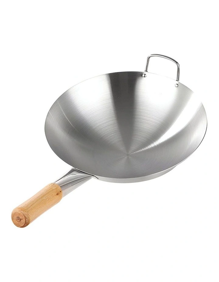 SOGA Stainless Steel Cooking Wok 42cm Wood Handle image 1