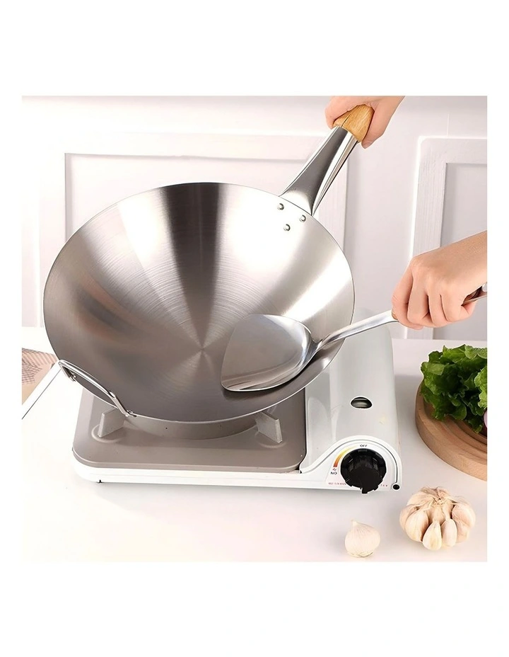 SOGA Stainless Steel Cooking Wok 42cm Wood Handle image 5