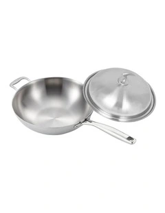 SOGA 34cm Stainless Steel Frypan with Helper Handle and Lid