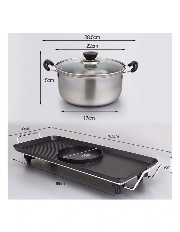 SOGA 68cm 2-in-1 Electric BBQ Grill Plate with Removable Stainless Steel Hot Pot image 3