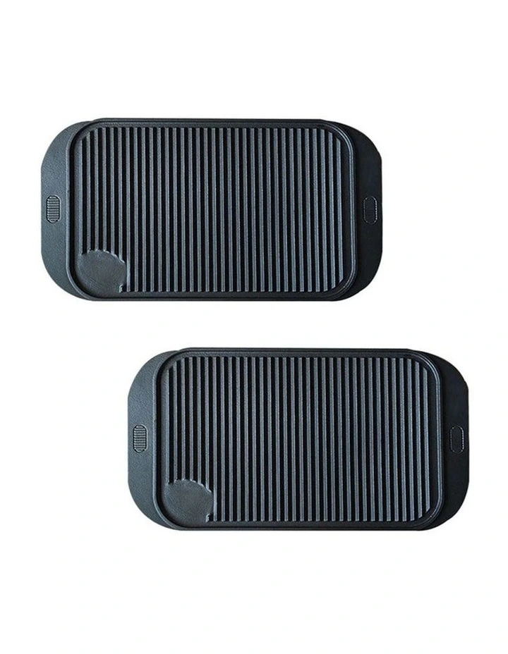 SOGA 2X 47cm Cast Iron Ridged Griddle Grill Plate image 1