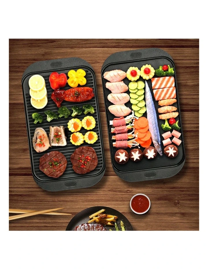 SOGA 2X 47cm Cast Iron Ridged Griddle Grill Plate image 2