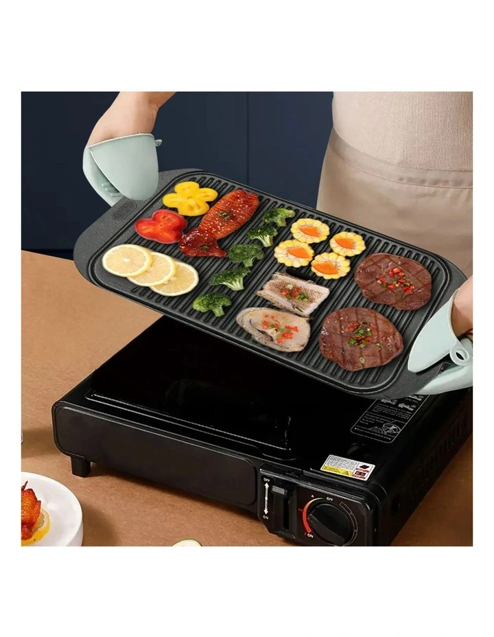 SOGA 2X 47cm Cast Iron Ridged Griddle Grill Plate image 3