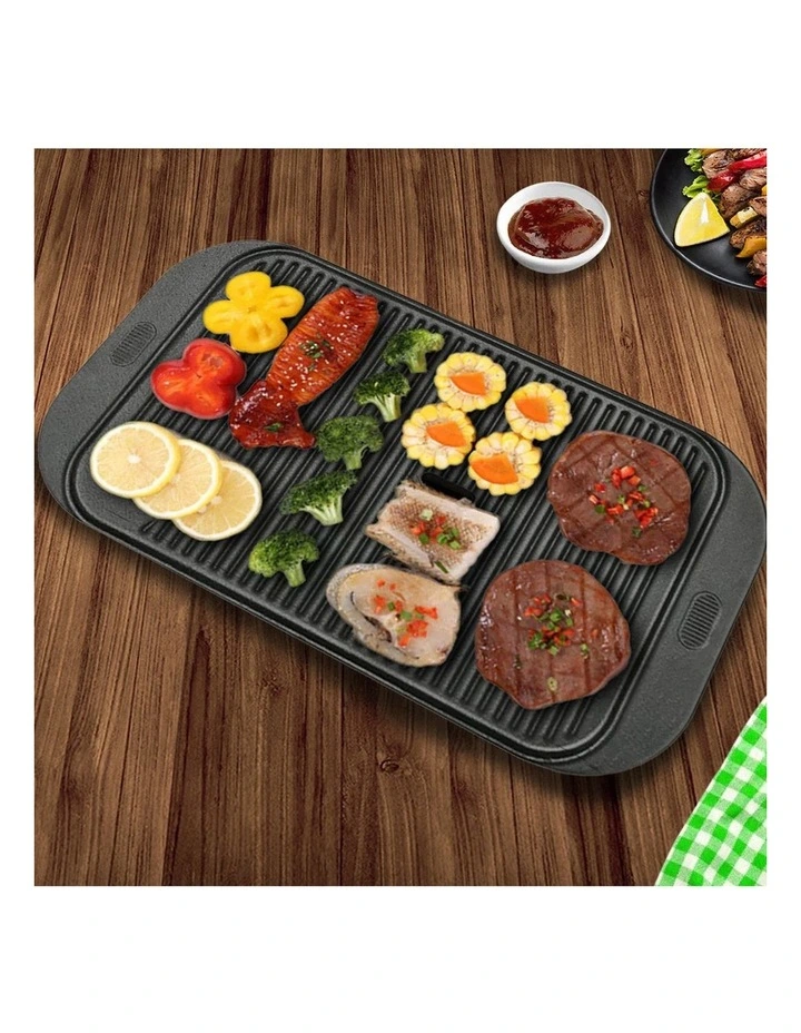 SOGA 2X 47cm Cast Iron Ridged Griddle Grill Plate image 4
