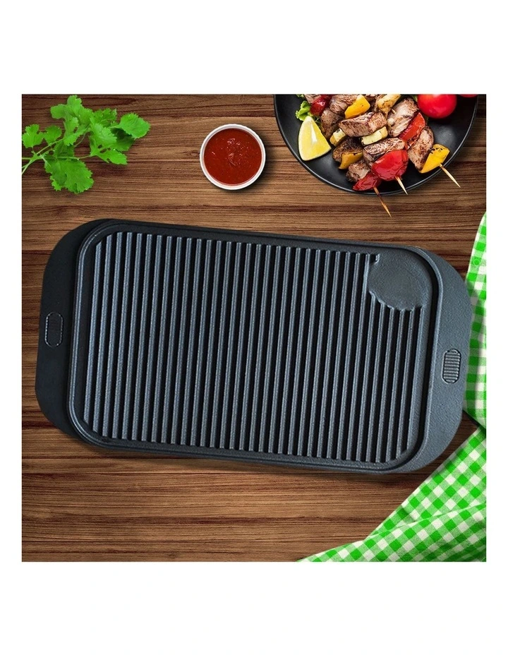SOGA 2X 47cm Cast Iron Ridged Griddle Grill Plate image 5