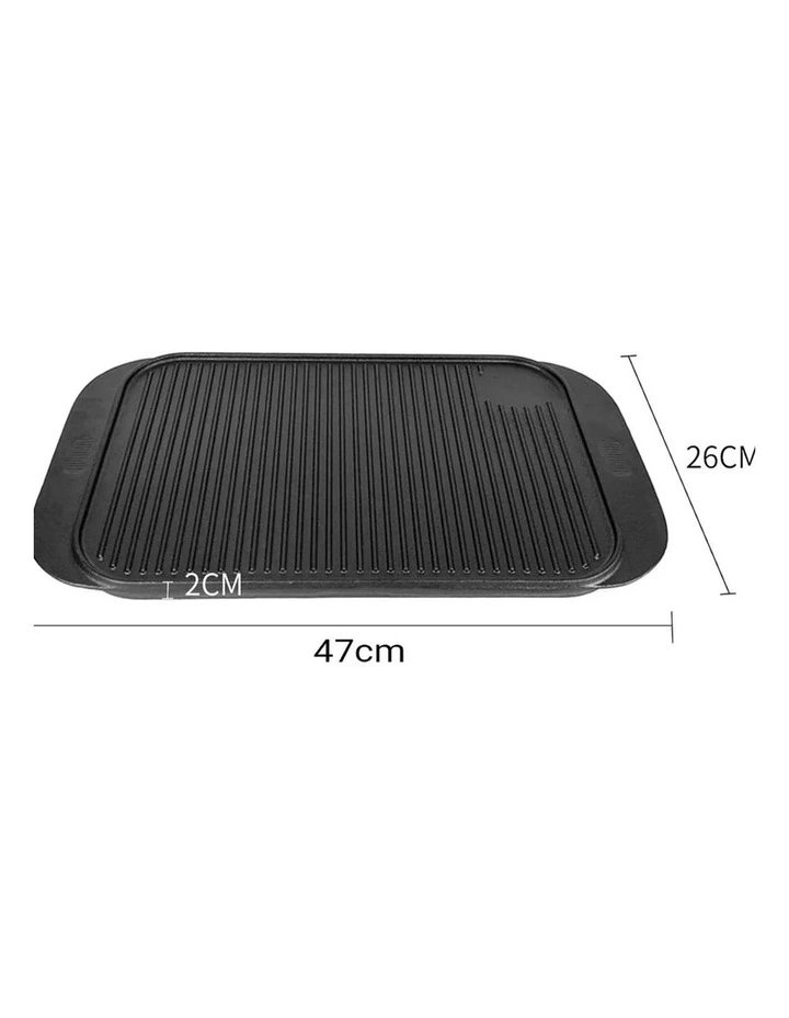 SOGA 2X 47cm Cast Iron Ridged Griddle Grill Plate image 7