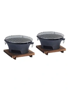 SOGA 2X Medium Cast Iron Charcoal BBQ Grill with Wooden Board
