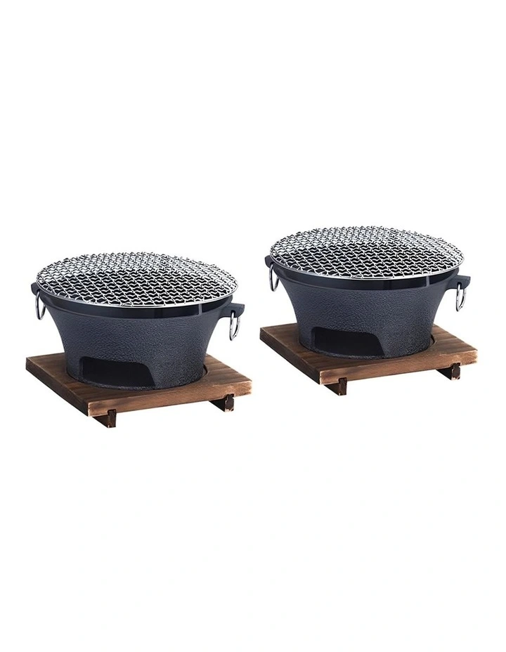 SOGA 2X Medium Cast Iron Charcoal BBQ Grill with Wooden Board image 1