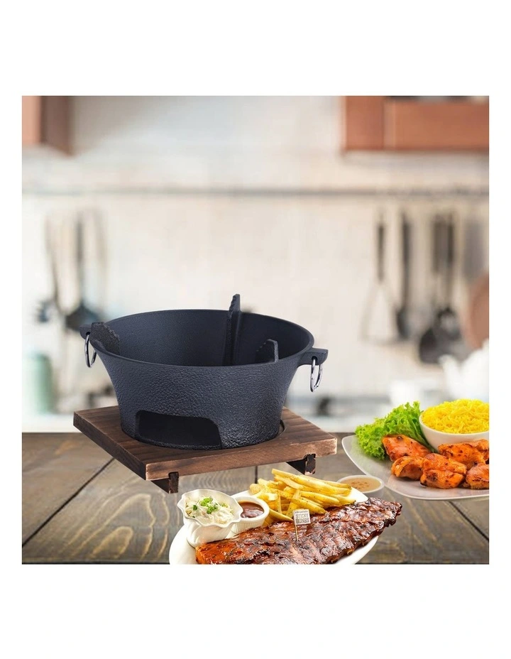 SOGA 2X Medium Cast Iron Charcoal BBQ Grill with Wooden Board image 2