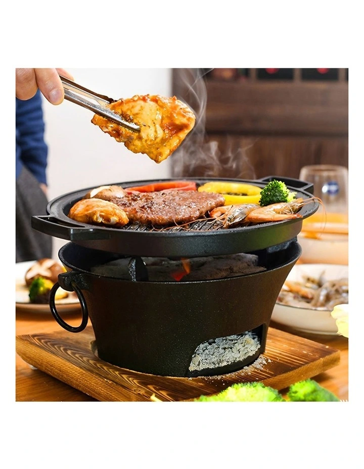 SOGA 2X Medium Cast Iron Charcoal BBQ Grill with Wooden Board image 4