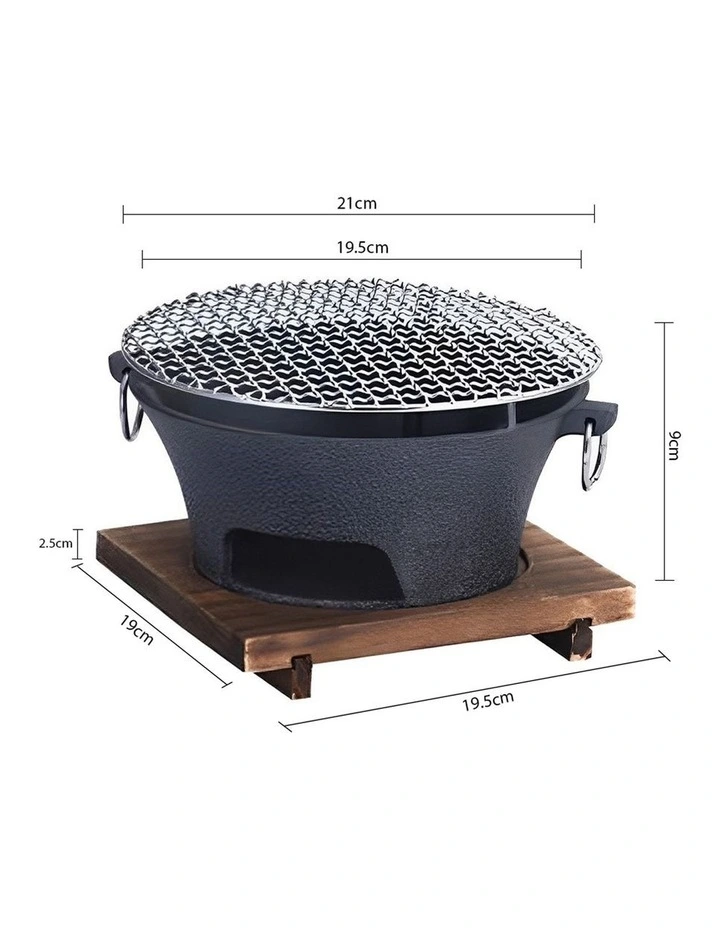 SOGA 2X Medium Cast Iron Charcoal BBQ Grill with Wooden Board image 5