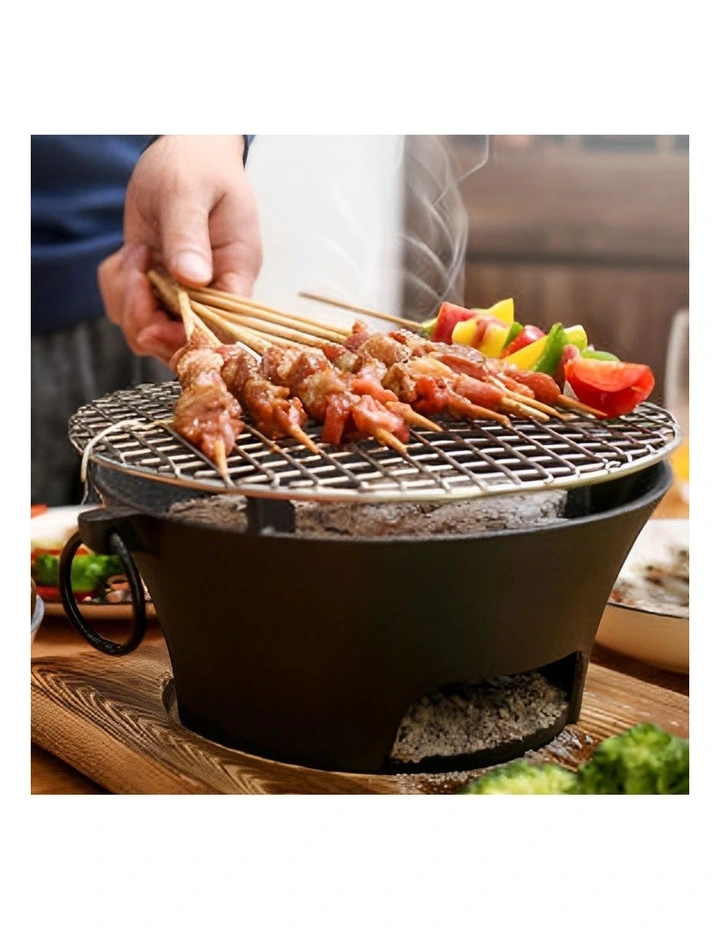SOGA 2X Medium Cast Iron Charcoal BBQ Grill with Wooden Board image 7