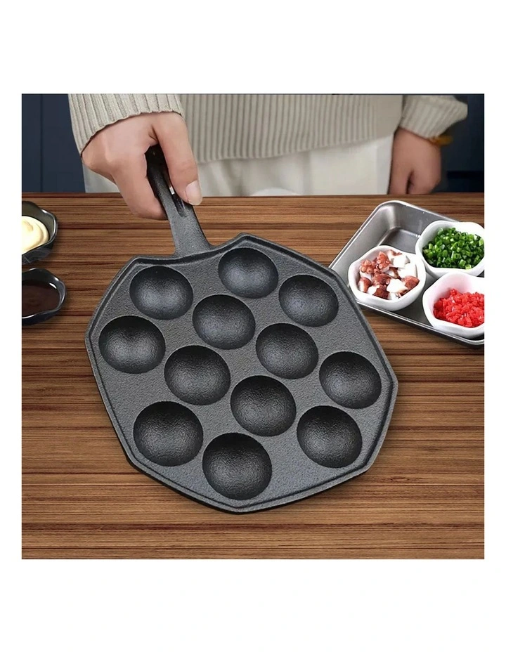 SOGA 2X 18cm Cast Iron Takoyaki Pan 12 Hole Octopus Ball Maker image 2