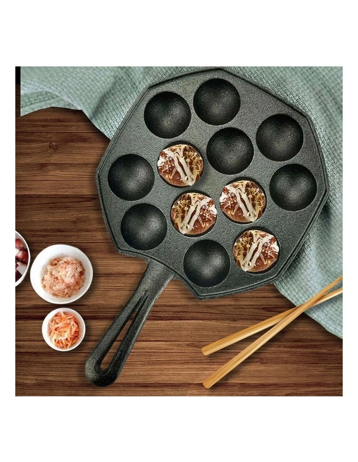 SOGA 2X 18cm Cast Iron Takoyaki Pan 12 Hole Octopus Ball Maker image 3