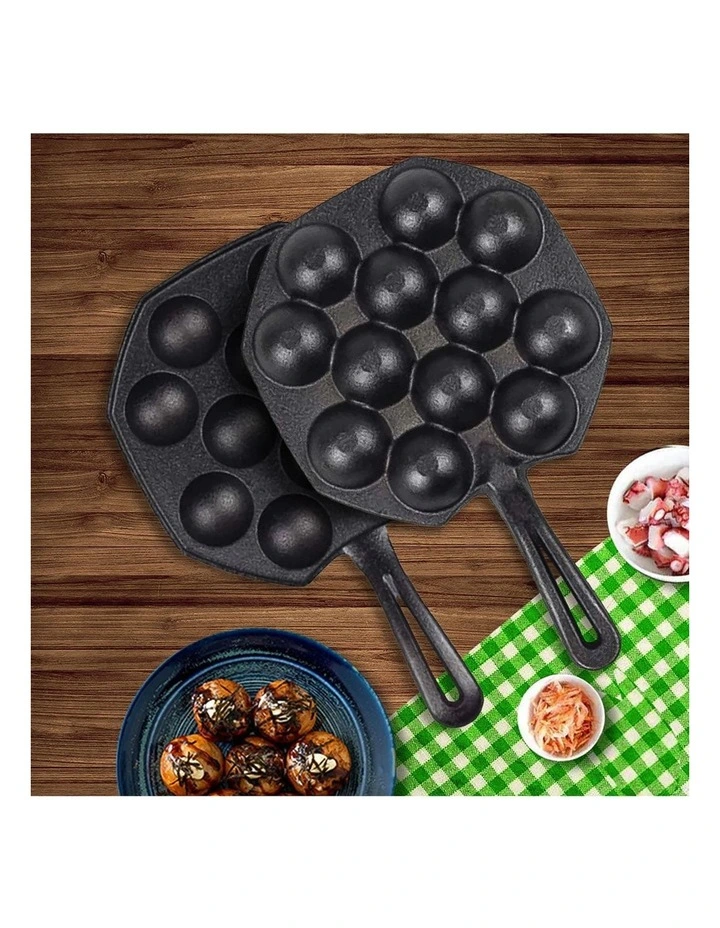 SOGA 2X 18cm Cast Iron Takoyaki Pan 12 Hole Octopus Ball Maker image 6
