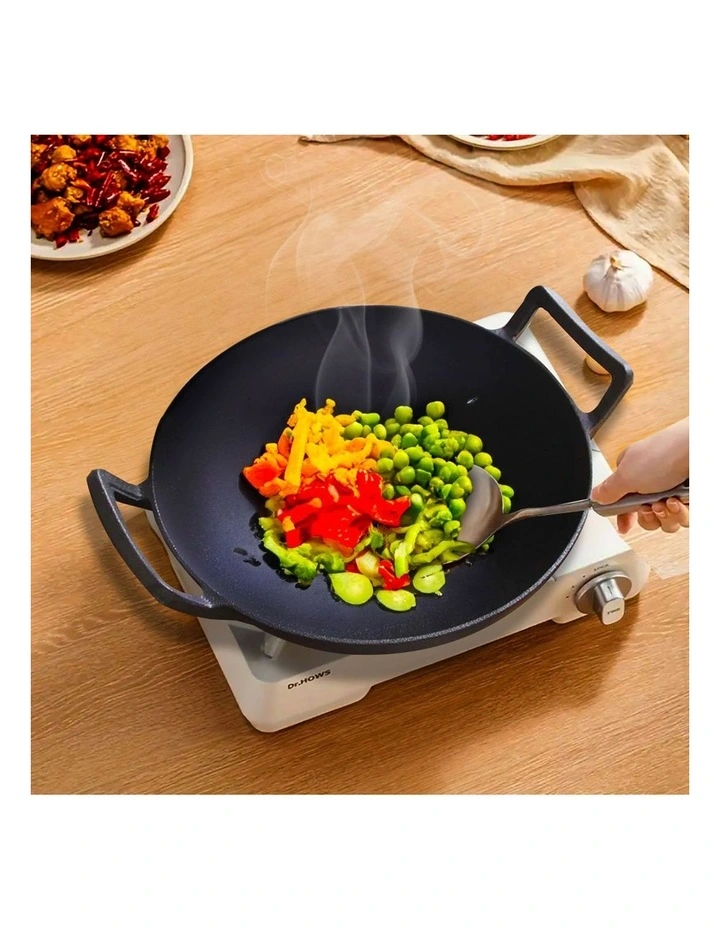 SOGA 2X 32cm Commercial Cast Iron Wok with Double Handles image 3