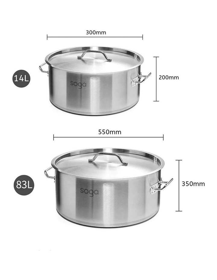 SOGA 18/10 Stainless Steel Stock Pot Set 14L & 83L image 4