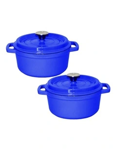 SOGA 2X 24cm 3.6L Enamel Cast Iron Casserole Pot with Lid Blue