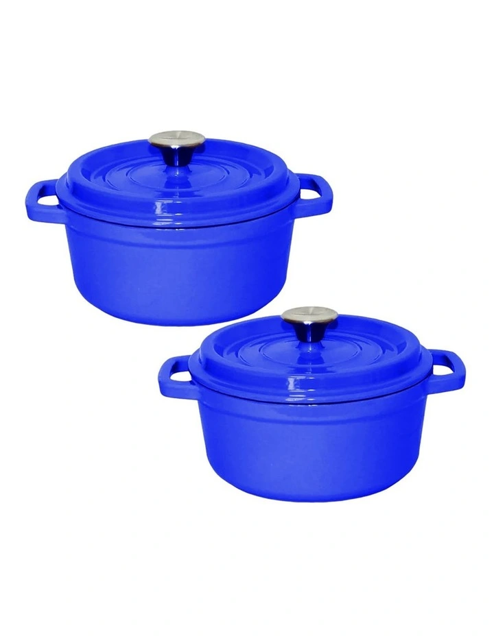 SOGA 2X 24cm 3.6L Enamel Cast Iron Casserole Pot with Lid Blue image 1