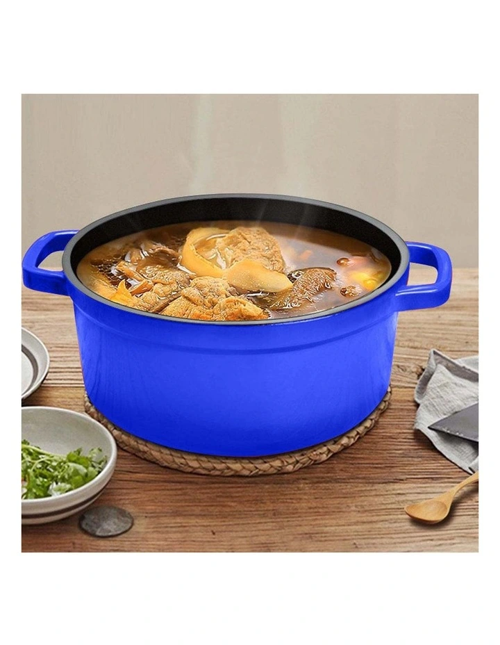 SOGA 2X 24cm 3.6L Enamel Cast Iron Casserole Pot with Lid Blue image 2