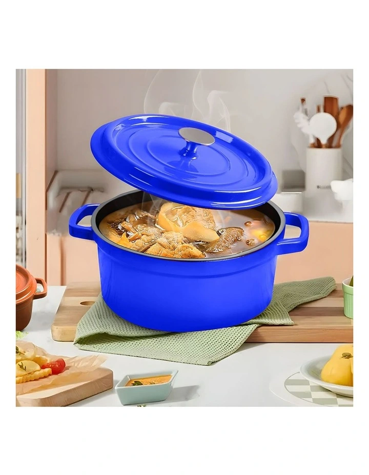 SOGA 2X 24cm 3.6L Enamel Cast Iron Casserole Pot with Lid Blue image 3