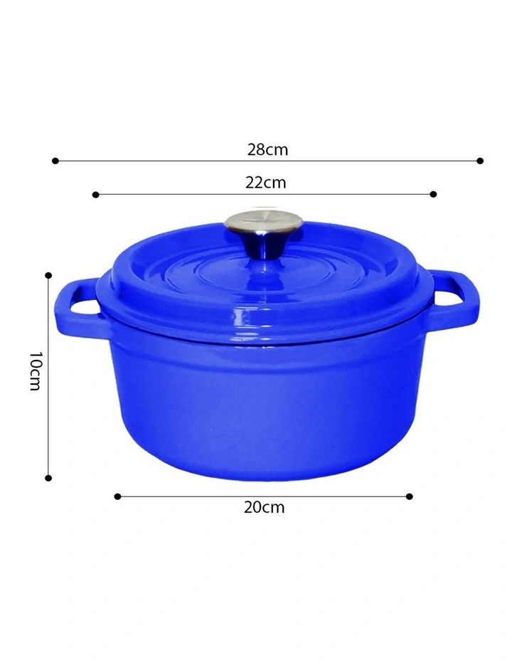 SOGA 2X 24cm 3.6L Enamel Cast Iron Casserole Pot with Lid Blue image 6