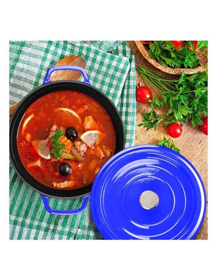 SOGA 2X 24cm 3.6L Enamel Cast Iron Casserole Pot with Lid Blue image 7