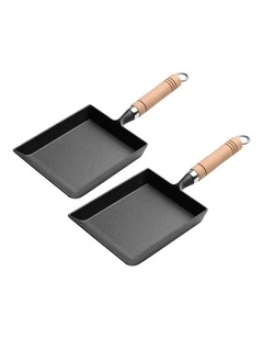 SOGA 2X Cast Iron Tamagoyaki Omelette Pan with Wooden Handle