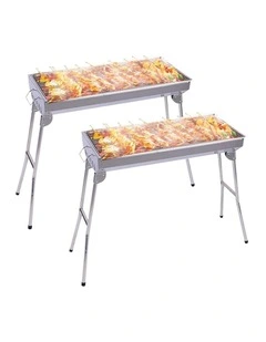 SOGA 2x Skewers Grill Portable Stainless Steel Charcoal BBQ Outdoor 6-8 Persons