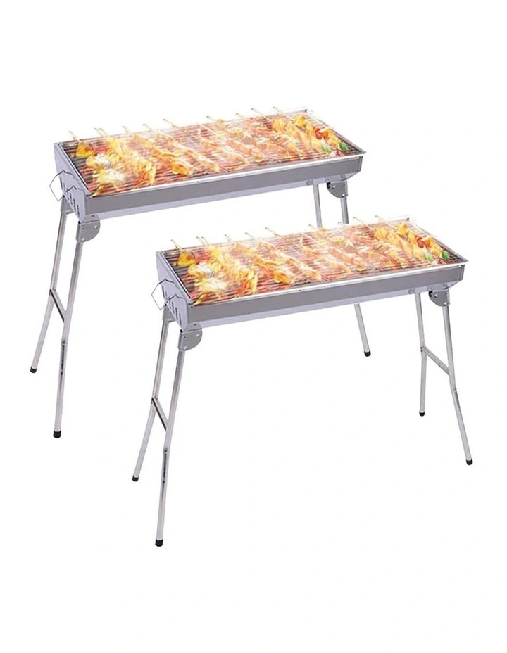 SOGA 2x Skewers Grill Portable Stainless Steel Charcoal BBQ Outdoor 6-8 Persons image 1