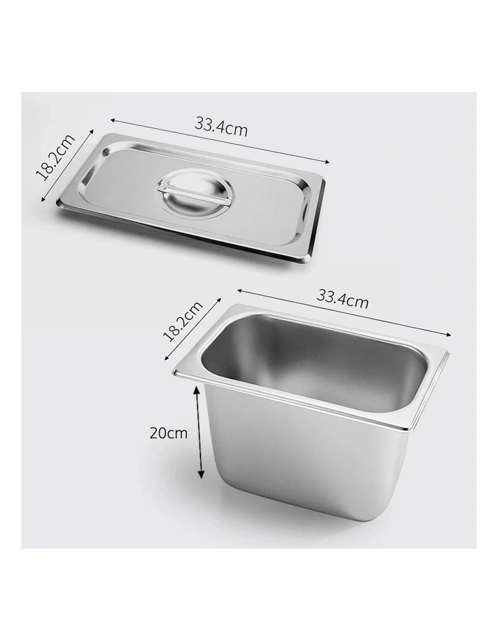SOGA Stainless Steel Gastronorm Pan 1/3 200mm Deep with Lid image 2