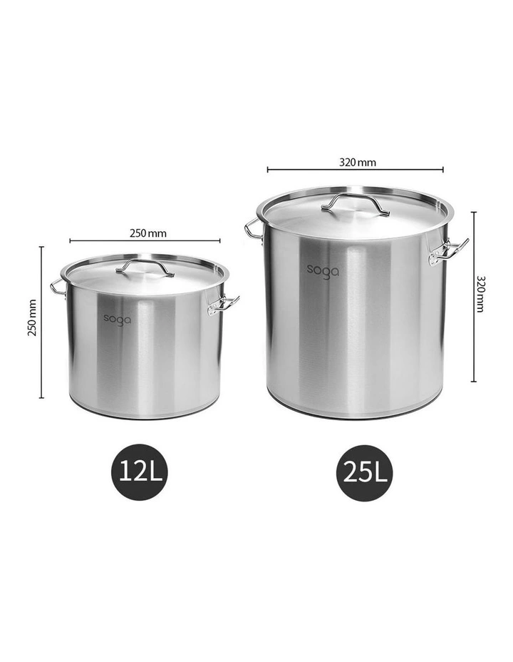 SOGA 18/10 Stainless Steel Stock Pot Set 12L & 25L image 3
