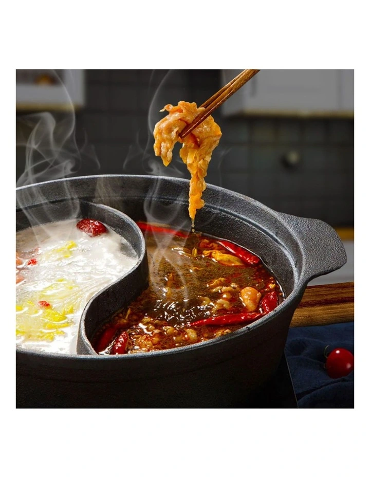 SOGA 2X 32cm Cast Iron Two-Section Shabu Shabu Hot Pot image 4