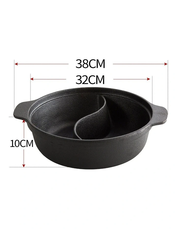 SOGA 2X 32cm Cast Iron Two-Section Shabu Shabu Hot Pot image 5