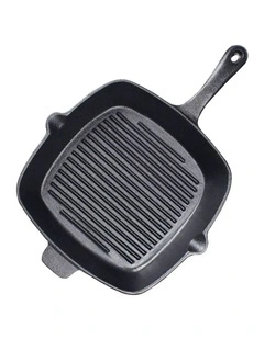 SOGA Square Ribbed Cast Iron Frying Pan Skillet 26cm