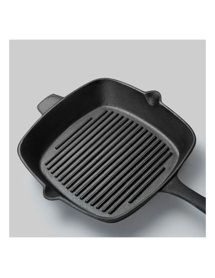 SOGA Square Ribbed Cast Iron Frying Pan Skillet 26cm image 2