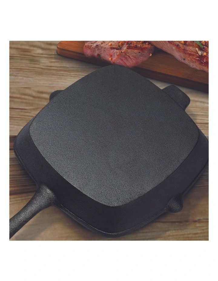 SOGA Square Ribbed Cast Iron Frying Pan Skillet 26cm image 4