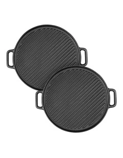 SOGA 2X 30cm Cast Iron Ribbed BBQ Grill Pan with Handle