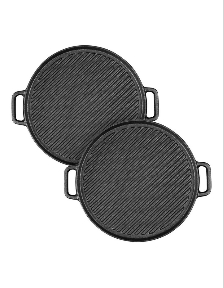SOGA 2X 30cm Cast Iron Ribbed BBQ Grill Pan with Handle image 1