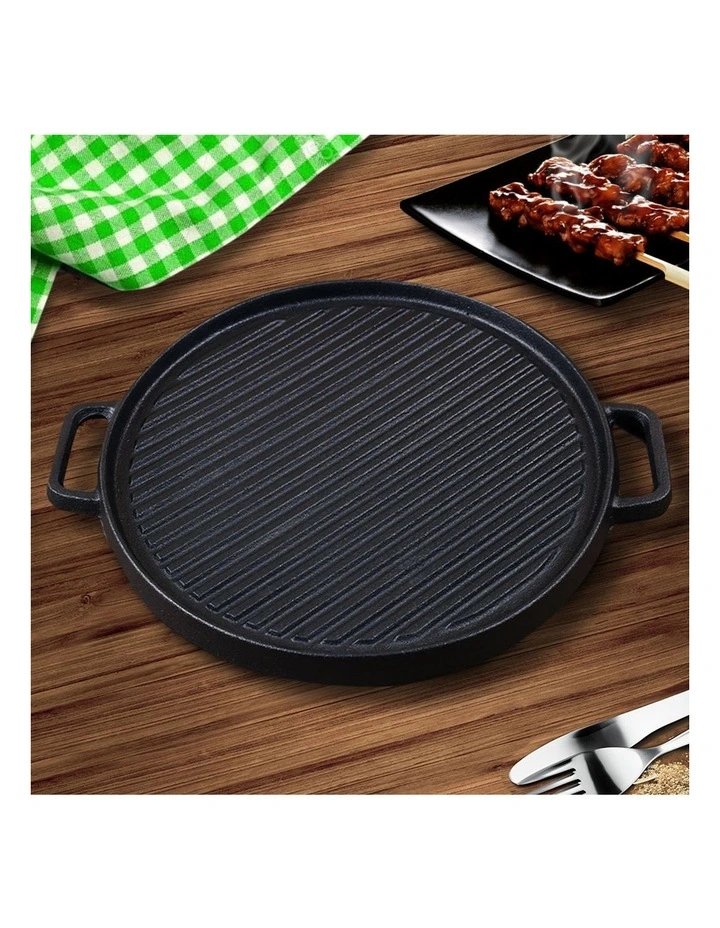 SOGA 2X 30cm Cast Iron Ribbed BBQ Grill Pan with Handle image 2