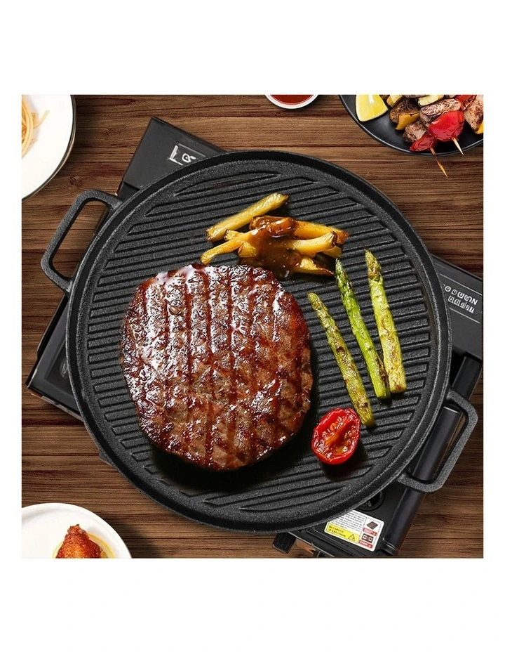 SOGA 2X 30cm Cast Iron Ribbed BBQ Grill Pan with Handle image 3