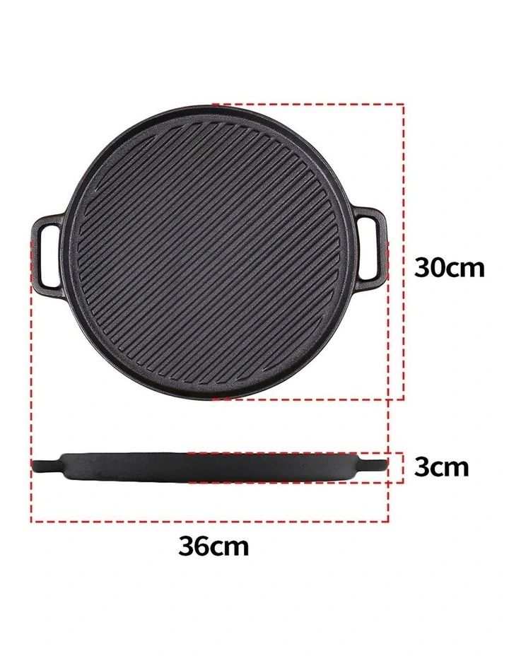 SOGA 2X 30cm Cast Iron Ribbed BBQ Grill Pan with Handle image 5
