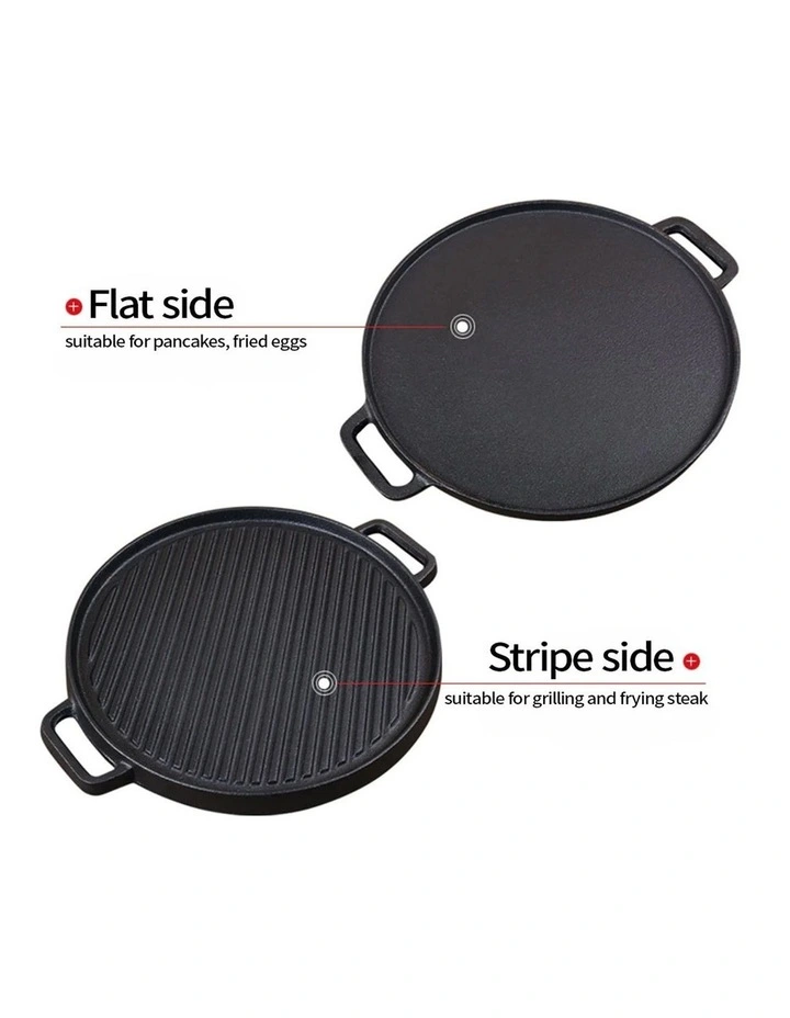 SOGA 2X 30cm Cast Iron Ribbed BBQ Grill Pan with Handle image 6