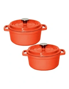 SOGA 2X 24cm Enamel Cast Iron Casserole Pot with Lid Orange