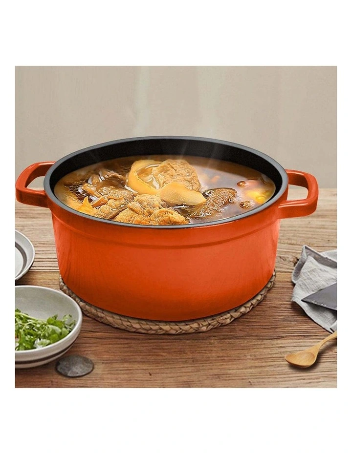 SOGA 2X 24cm Enamel Cast Iron Casserole Pot with Lid Orange image 2