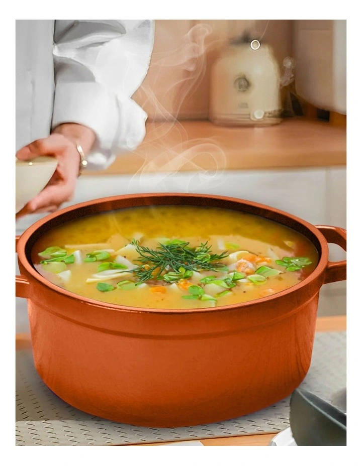 SOGA 2X 24cm Enamel Cast Iron Casserole Pot with Lid Orange image 6