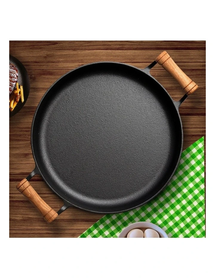 SOGA Cast Iron Frying Pan Skillet Sizzle Platter 35cm image 2